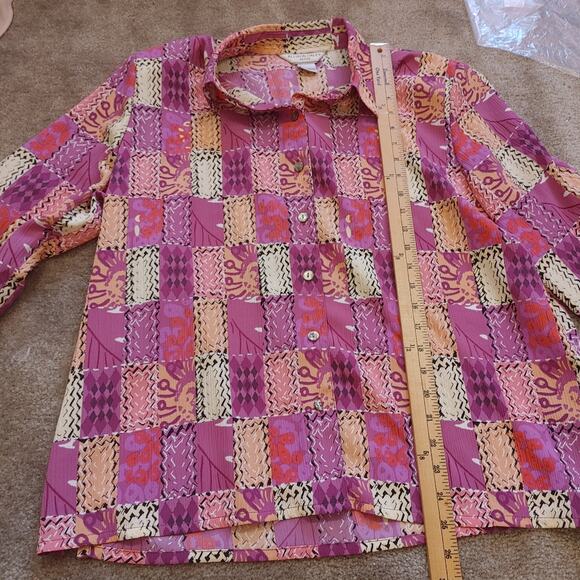 Allison Daley Size 16P Petite Button Up Purple Square Quarter Sleeve Retro - Picture 8 of 10